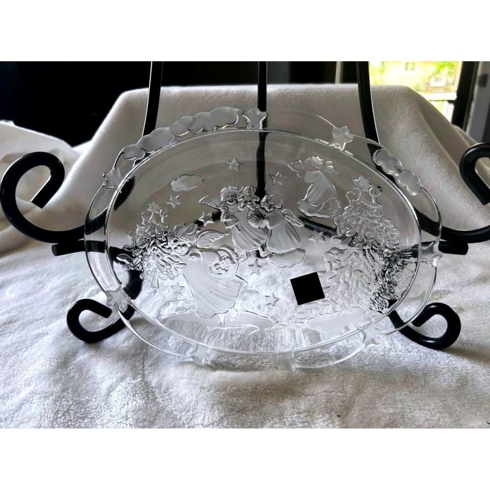 Vintage Mikasa Holiday Lights Oval Glass Dish Angels & Christmas  9.25" Germany‎